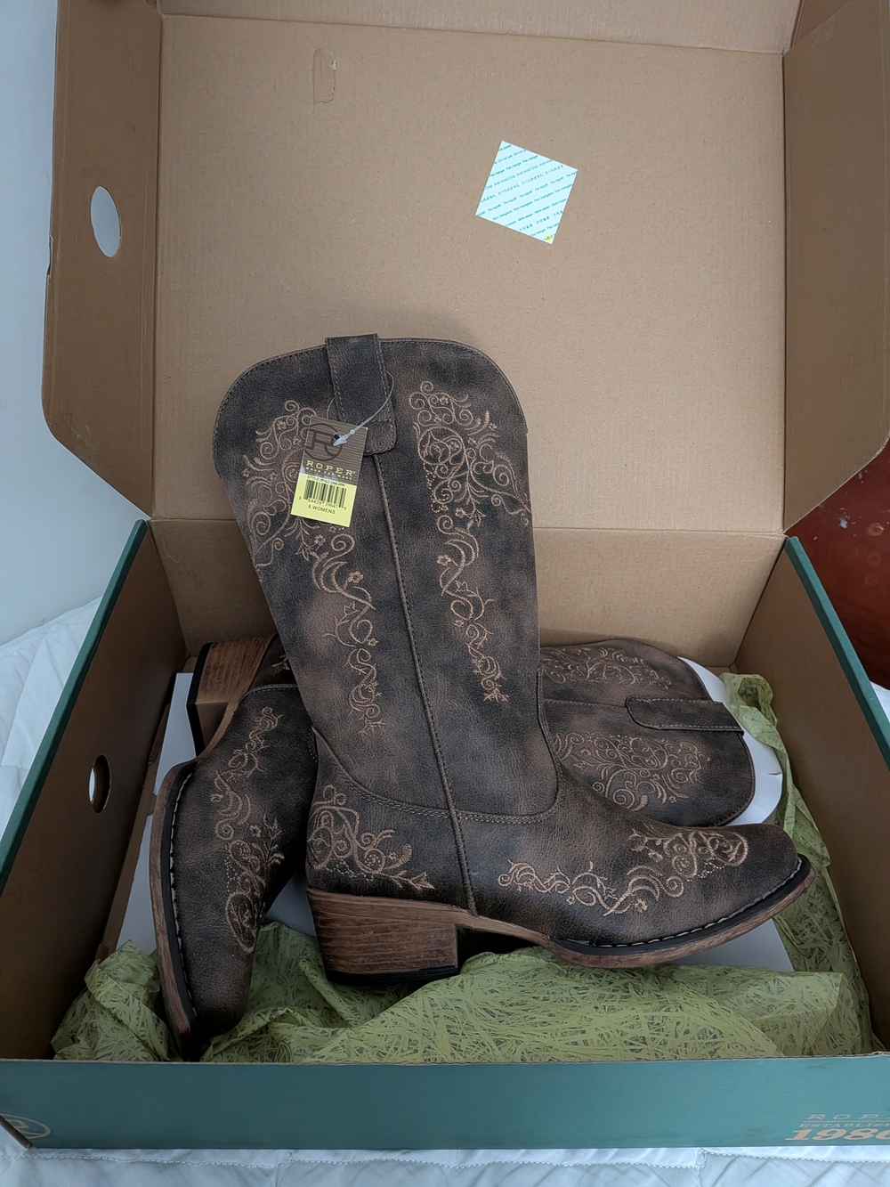 Roper Riley Scroll Cowboy Boots Women's 6 Brown Embroidered NEW